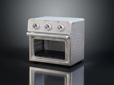 Silver Stainless Steel Countertop Oven With Glass Door And Control Knobs 3d model