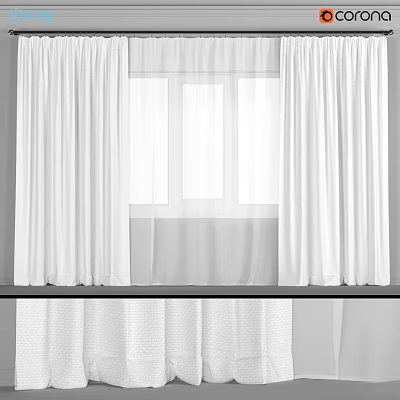 Modern Simple White Curtains For Window With Light Filtering Sheer Panels And Elegant Design 3d model