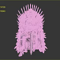 Woman Sitting On Iron Throne With Long Blonde Hair Holding Sword In Black Outfit Boots