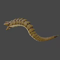 Brownish Yellow Segmented Creature 3D Model With Open Mouth And Sharp Teeth