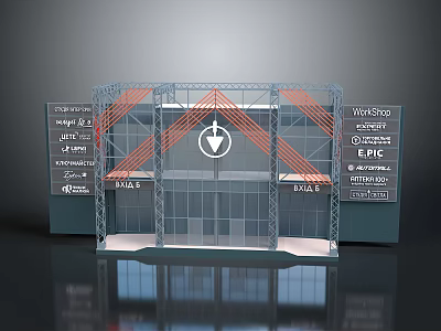 Exhibition Stand Structural Equipment With Metal Frame Glass Panels And Display Screens 3d model
