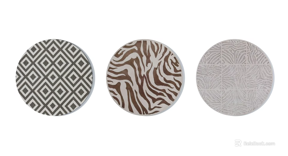 Modern Round Rugs Featuring Geometric Zebra And Leaf Patterns For Home Decor 3d model