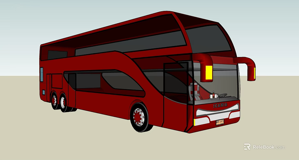 Red Double Decker Bus With Modern Exterior And Urban Transport Features 3d model 