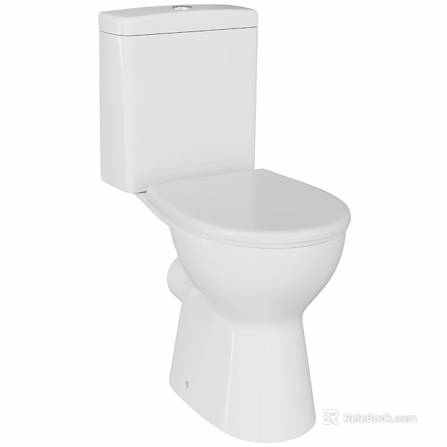 Modern White Ceramic Toilet With Two Piece Design And Sleek Seat 3d model 
