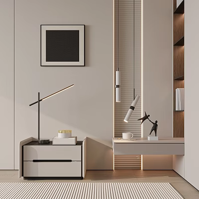 Modern Bedside Table Interior Design With Table Lamp And Decorative Figurine 3d model