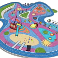Colorful Children's Playground Design With Slide Swings Star Patterns And Track