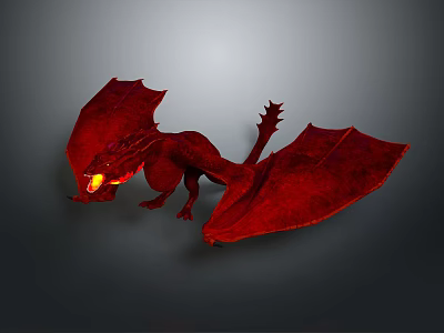 Red Fantasy Dragon With Spread Wings And Glowing Eyes In Dark Background 3d model