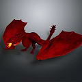 Red Fantasy Dragon With Spread Wings And Glowing Eyes In Dark Background