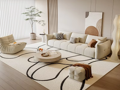 Modern Living Room Sofa Coffee Table Set With Rug Floor Lamp Wall Art And Pillows 3d model