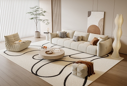 Modern Sofa Coffee Table Combination Lazy Sofa Green Plant Floor Lamp Sofa Stool Hanging Picture 3d model