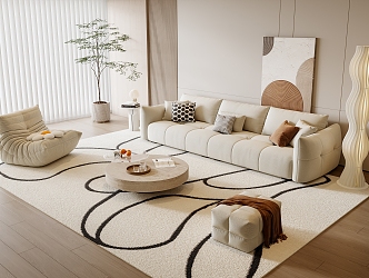 Modern Sofa Coffee Table Combination Lazy Sofa Green Plant Floor Lamp Sofa Stool Hanging Picture 3d model