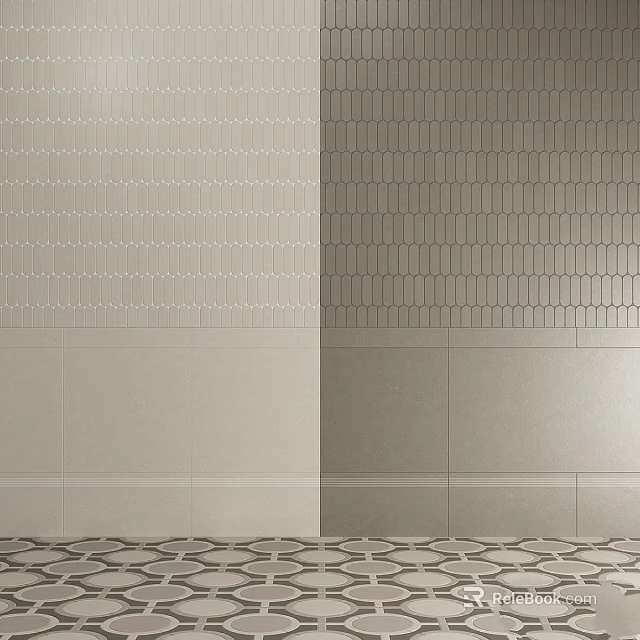 Wall Tiles With Horizontal Line Light And Hexagonal Dark Textures And Decorative Floor Pattern 3d model