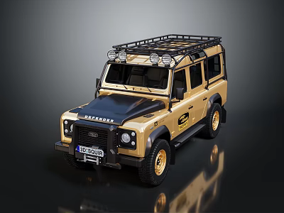 Golden Off Road Vehicle With Black Hood Roof Rack And Front Spotlights 3d model
