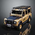 Golden Off Road Vehicle With Black Hood Roof Rack And Front Spotlights