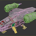 Futuristic Spaceship With Twin Engines Metallic Body Orange Stripes And Landing Gear For Space Exploration