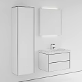 Modern Wall Mounted Washbasin Vanity With Black Cabinet And LED Mirror