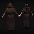 Elderly Game Character In Dark Robe With Hooded And Unhooded Outfits