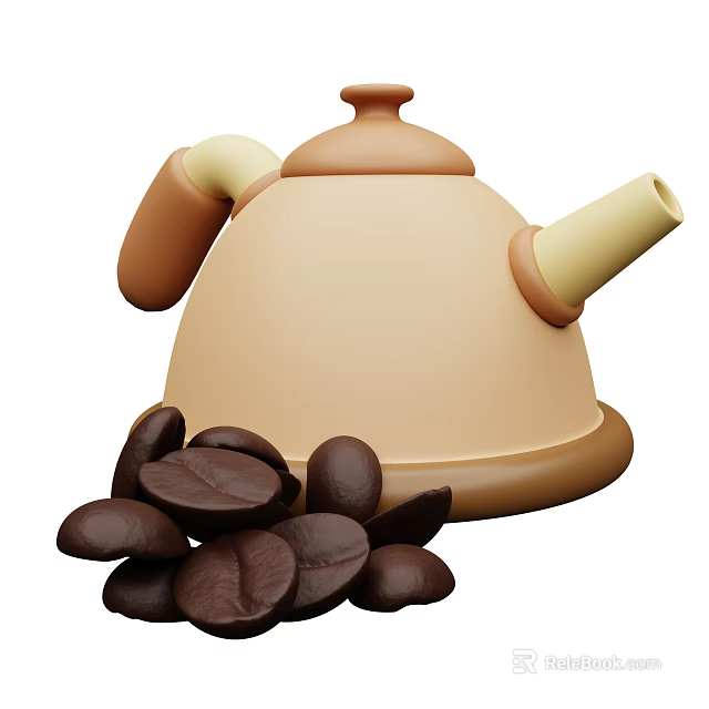 Beige Ceramic Teapot with Coffee Beans for Modern Kitchen Countertop 3d model 