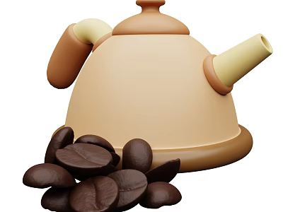 Beige Ceramic Teapot with Coffee Beans for Modern Kitchen Countertop 3d model