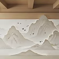 Traditional Chinese Wooden Background Wall With Mountain Relief And Flying Birds Design