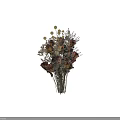 Dried Flowers Bouquet With Yellow Spherical Flowers Red Brown Roses And Green Leaves