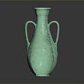 Artistic Green Carved Vase Sculpture with Double Handles and Textured Surface