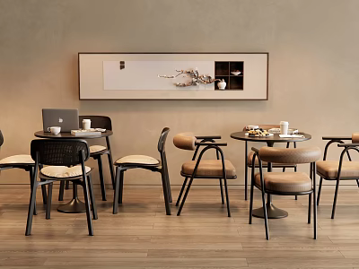 Modern Minimalist Table And Chair Set With Round Tables Comfortable Chairs And Decorative Painting 3d model