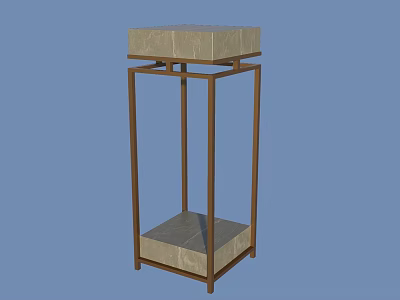 Modern Two Tier Plant Stand With Brown Metal Frame And Beige Marble Top 3d model