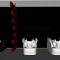 Stylish Modern Hair Salon Interior With Gray Styling Chairs And Red Decorative Strips