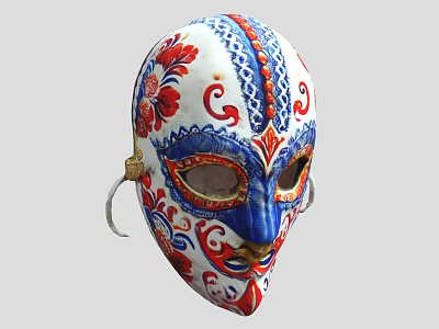 Ornate Painted Mask With Floral Patterns And Ear Loops 3d model