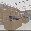 Modern Specialty Store Interior With Wooden Display Counters Product Shelves And Bright Lighting