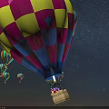 Amusement Rides With Multiple Colorful Hot Air Balloons And Baskets Under Starry Sky