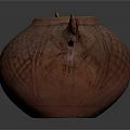 Traditional Terracotta Clay Pot With Grid Pattern Surface And Decorative Handles
