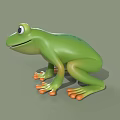 Cute Green Cartoon Frog With Big Eyes Orange Toes And Smiling Expression