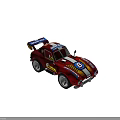 Red Racing Car Shaped Children's Chair With Number 6 Stripes On Blue Background
