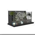 Miniature Garden Display with Lush Green Plants Decorative Round Ornaments and Black Grid Frame
