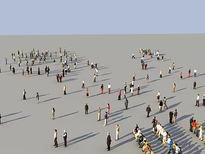 People In Crowd Standing And Walking On Open Gray Ground 3d model