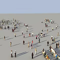 People In Crowd Standing And Walking On Open Gray Ground 3d model