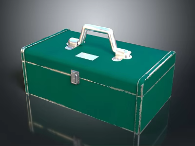 Green Hard Shell Toolbox With White Handle Metal Lock And Stitched Edges 3d model