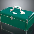 Green Hard Shell Toolbox With White Handle Metal Lock And Stitched Edges
