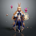 Magical Fantasy Game Character With Long Blonde Hair Crown Star Shaped Ornaments Holding Magic Compass