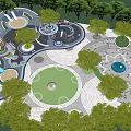 Children's Playground Area With Circular Lawns Trees Slides And Paved Ground