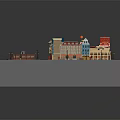 Cartoon Town Scene With Colorful Buildings Green Lawn Benches And Street
