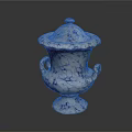 Traditional Blue And White Porcelain Lidded Vase With Ornate Handles And Crackle Pattern