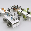 Modern Office Desks With Multiple Workstations Computer Monitors And Ergonomic Chairs 3d model