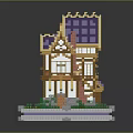 Lego Wooden Building With Purple Roof and Balcony on Circular Base Surrounded by Green Grass