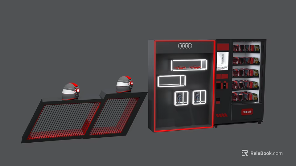 Audi Interactive Zone Featuring Display Cabinet Helmets And Merchandise Showcase 3d model