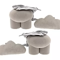Gray Cloud Shaped Stools With Soft Striped Cloth Cover For Modern Home Decor