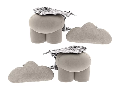 Gray Cloud Shaped Stools With Soft Striped Cloth Cover For Modern Home Decor 3d model