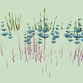 Various Forms of Plants With Green and Pink Stems and Leaves on Light Background